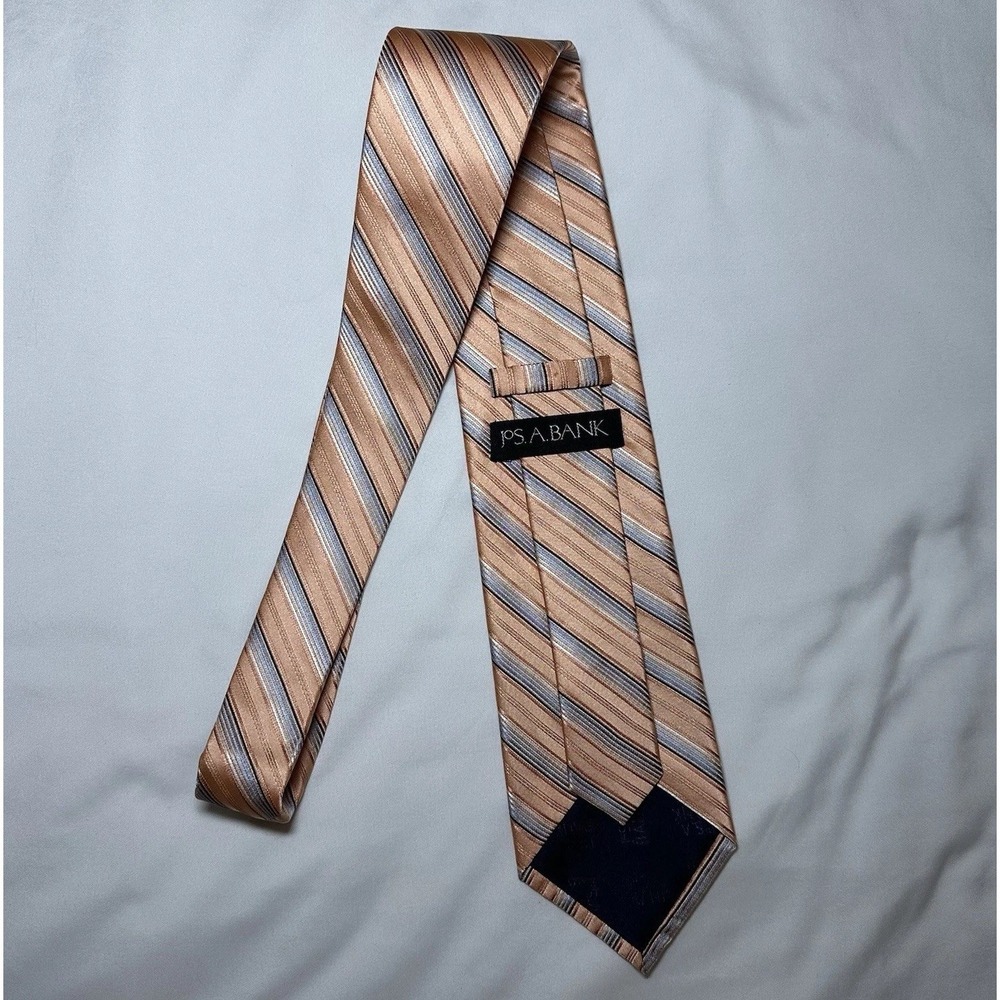 Jos A Bank Mens Silk Tie Lot 2 Light Green Peach Preppy Diagonal Stripe NEW - Picture 10 of 13